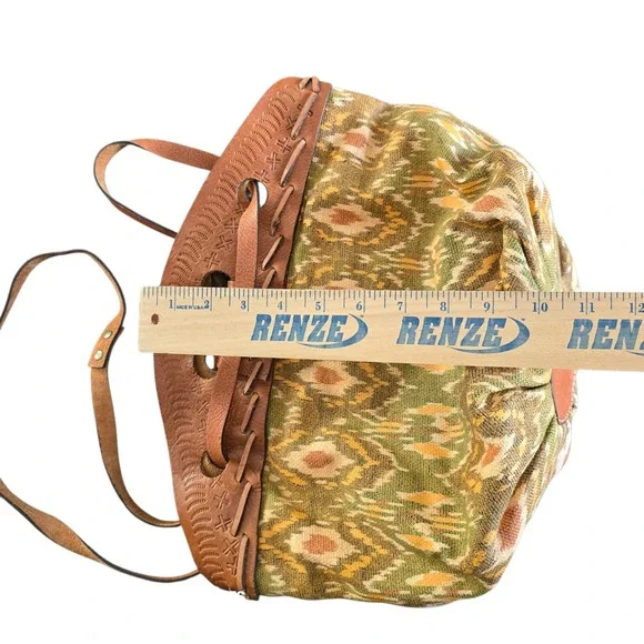 Patricia Nash Boho Woven Leather Trim Shoulder Bag Green Geometric Pattern - Picture 3 of 10